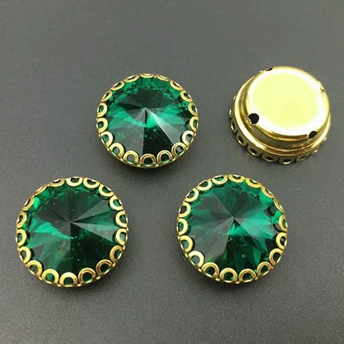 Runde Rivoli-Strasssteine zum Aufnähen auf Goldbasis, Spitzenkralle, Glaskristall-Strass, DIY-Kleidungszubehör, grüner Zirkon, 10 mm, 20 Stück von QOVBD