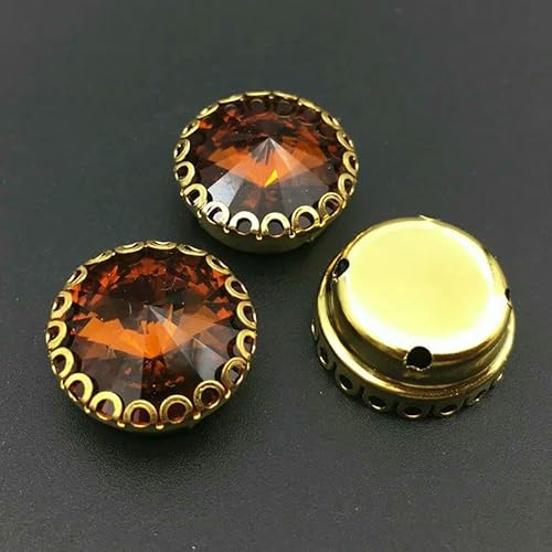 Runde Strasssteine in Rivoli-Form zum Aufnähen, Goldbasis, Spitzenkralle, Glaskristall-Strass, DIY-Kleidungszubehör, Rot, Kaffeebraun, 14,0 mm, 20 Stück von QOVBD