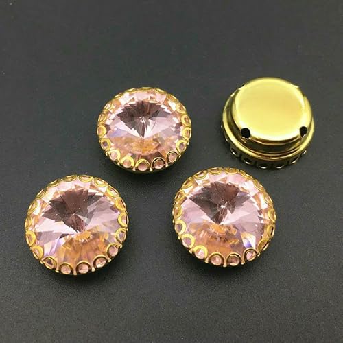 Runde Strasssteine in Rivoli-Form zum Aufnähen, Goldbasis, Spitzenkralle, Glaskristall-Strassstein, DIY-Kleidungszubehör, Rosa, 10 mm, 20 Stück von QOVBD