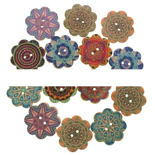 Runder Holzknopf für Hochzeitsdekoration, Nähzubehör, gemischtes Muster, schwarze Farbe, bedruckt, 50 Stück, 15 mm, 20 mm, 25 mm-Mix-Farbe-20 MM von QOVBD