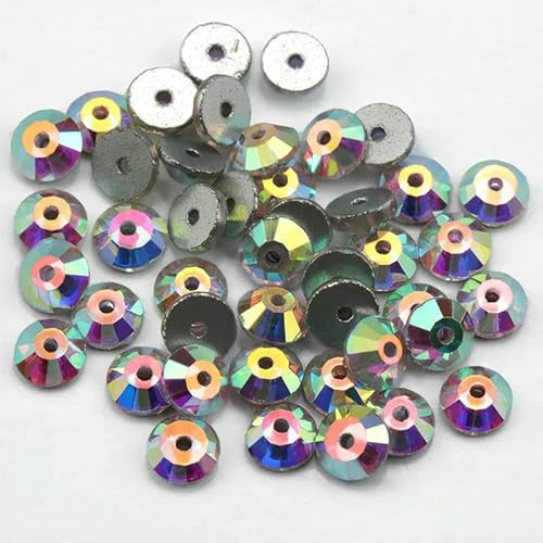 SS16-SS30 Vielfarbiges Glasmaterial, runder Strass-Kristall, Nähstein, flache Rückseite, Loch, Kleidungsdekorationszubehör, transparent ab-SS20, 1440 Stück von QOVBD