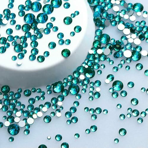 SS3-SS20, Glitzerglas, runde Strasssteine in verschiedenen Größen, silberne Unterseite, kein Hotfix, kleine Kristalle für Nagelkunst, Kleidungsdekoration, Indicolite-SS3-SS20, 1440 Stück von QOVBD