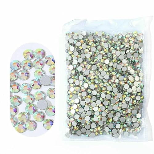 SS3~SS20 Superhelle Kristallglas-Strasssteine, flache Rückseite, SS3-SS8, nicht HotFix, flache Rückseite für Nagelkunst-Dekorationen, Kristall AB-SS3, 1440 Stück von QOVBD