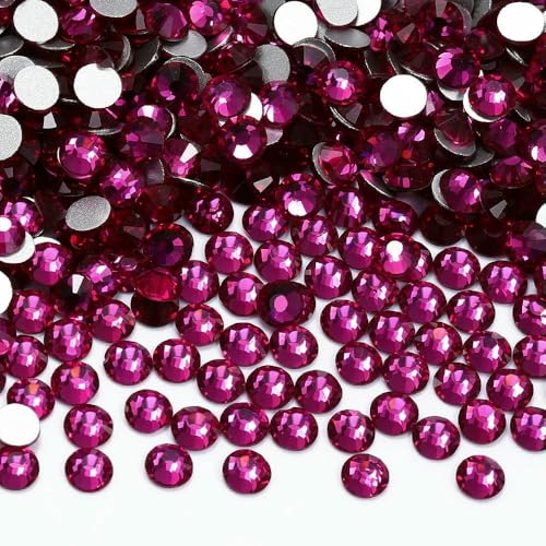 SS3-SS30 Glas-Strasssteine, superheller Kristall, nicht zum Hotfixieren, flache Rückseite, zum Aufkleben auf 3D-Steine für DIY-Nagelkunst, Fuchsia, SS12, 1440 Stück von QOVBD