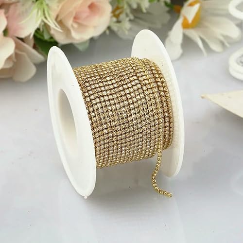 SS4 1,5 mm Kristall-Strassbandkette, Glasbesatz, zum Aufnähen, Kristallbecherkette, Edelstein für DIY-Schmuckzubehör, Gold-Champagner, SS4 (1,5 mm), 1 Yard von QOVBD