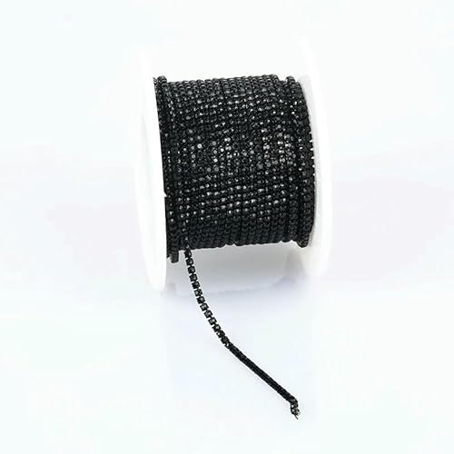 SS4 1,5 mm Kristall-Strassbandkette, Glasbesatz, zum Aufnähen, Kristallbecherkette, Edelstein für DIY-Schmuckzubehör, Schwarz, SS4 (1,5 mm), 4,5 m von QOVBD