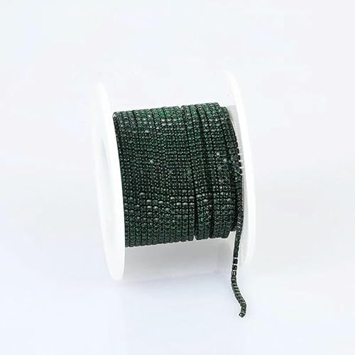 SS4 1,5 mm Kristall-Strassbandkette, Glasbesatz, zum Aufnähen, Kristallbecherkette, Edelstein für DIY-Schmuckzubehör, Smaragdgrün, SS4 (1,5 mm), 9,1 m von QOVBD