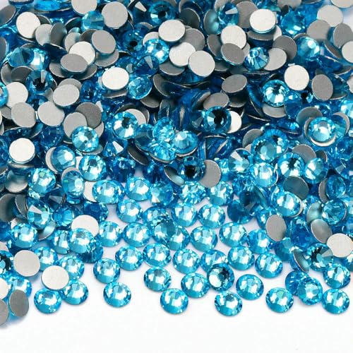 SS4-SS20 1440 Stück Glitzerglas, runde Strasssteine, nicht Hotfix, Kristall-Nagelkunst-Edelsteine für Hochzeitskleider, DIY-Dekoration, Aquamarin, SS16 (3,8 mm – 4,0 mm), 1440 Stück von QOVBD