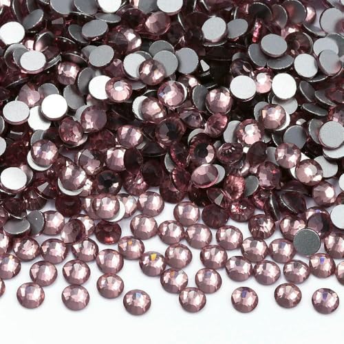 SS4-SS20 1440 Stück Glitzerglas, runde Strasssteine, nicht Hotfix, Kristall-Nagelkunst-Edelsteine für Hochzeitskleider, DIY-Dekoration, Heller Amethyst, SS12 (3,0 mm-3,2 mm), 1440 Stück von QOVBD