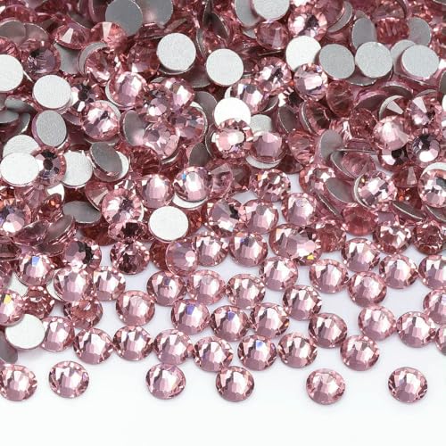 SS4-SS20 1440 Stück Glitzerglas, runde Strasssteine, nicht Hotfix, Kristall-Nagelkunst-Edelsteine für Hochzeitskleider, DIY-Dekoration, Hellrosa, SS4 (1,5 mm–1,7 mm), 1440 Stück von QOVBD