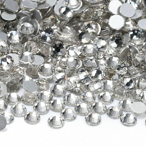 SS4-SS20 1440 Stück Glitzerglas, runde Strasssteine, nicht Hotfix, Kristall-Nagelkunst-Edelsteine für Hochzeitskleider, DIY-Dekoration, Kristall-SS12 (3,0 mm-3,2 mm), 1440 Stück von QOVBD