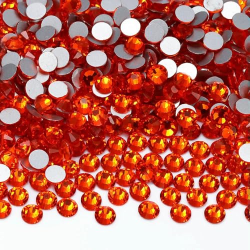 SS4-SS20 1440 Stück Glitzerglas, runde Strasssteine, nicht Hotfix, Kristall-Nagelkunst-Edelsteine für Hochzeitskleider, DIY-Dekoration, Orange, SS10 (2,7 mm–2,9 mm), 1440 Stück von QOVBD