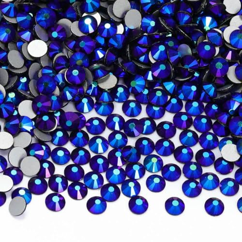 SS4-SS20 1440 Stück Glitzerglas, runde Strasssteine, nicht Hotfix, Kristall-Nagelkunst-Edelsteine für Hochzeitskleider, DIY-Dekoration, Schwarz AB-SS8 (2,3,0 mm-2,5 mm), 1440 Stück von QOVBD