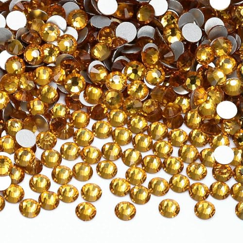 SS4-SS20 1440 Stück Glitzerglas, runde Strasssteine, nicht Hotfix, Kristall-Nagelkunst-Edelsteine für Hochzeitskleider, DIY-Dekoration, Topas, SS12 (3,0 mm-3,2 mm), 1440 Stück von QOVBD