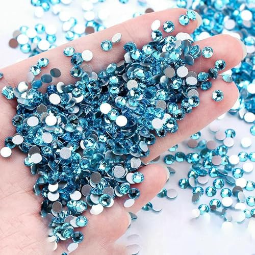 SS4-SS30 Bunte, nicht Hotfix-Strasssteine, Glitzer-Kristall, zum Aufkleben, Strass-Diamant-Strasssteine für Kleidungsstücke, Nagelkunst-Dekorationen-Aquamarin-SS16-1440 Stück von QOVBD