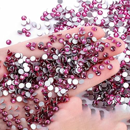 SS4-SS30 Bunte, nicht Hotfix-Strasssteine, Glitzer-Kristall, zum Aufkleben, Strass-Diamant-Strasssteine für Kleidungsstücke, Nagelkunst-Dekorationen-Fuchsia-SS10-1440 Stück von QOVBD