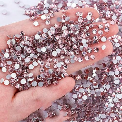 SS4-SS30 Bunte, nicht Hotfix-Strasssteine, Glitzer-Kristall, zum Aufkleben, Strass-Diamant-Strasssteine für Kleidungsstücke, Nagelkunst-Dekorationen-Hellrosa-SS12-1440 Stück von QOVBD