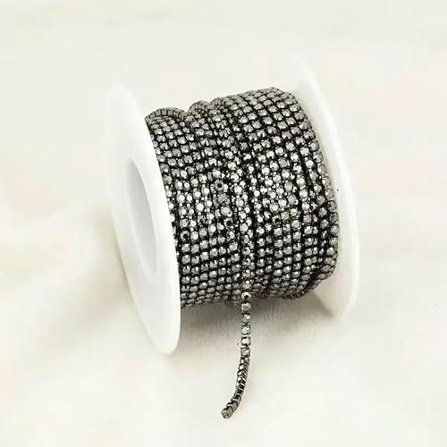 SS4.5-SS18 (1,5 mm-4,5 mm) glitzernde, klare Kristall-Strass-Cup-Kette zum Aufnähen von Strassbesatz für DIY-Kleidung, Bastel-Cup-Kette, GunBlack Hematite, SS12 (3,0 mm), 9,1 m von QOVBD