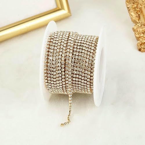 SS4.5-SS18 (1,5 mm-4,5 mm) glitzernde, klare Kristall-Strass-Cup-Kette zum Aufnähen von Strassbesatz für DIY-Kleidung, Bastel-Cup-Kette, KC Goldkristall, SS18 (4,5 mm), 9,1 m von QOVBD