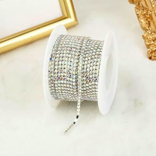 SS4.5-SS18 (1,5 mm-4,5 mm) glitzernde, klare Kristall-Strass-Cup-Kette zum Aufnähen von Strassbesatz für DIY-Kleidung, Basteln, Cup-Kette, Splitterkristall AB-SS18 (4,5 mm), 9,1 m von QOVBD