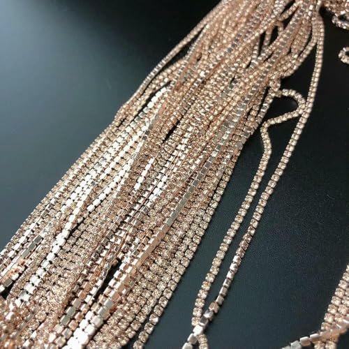 SS6 2 mm Strass-Kettenkette, klares Roségold, blaue Mode-Dekoration, dichter und geschlossener Kleidungsstück-DIY-Kristallbesatz-E24 Pfirsich-SS6 2 mm, 4,3 Yards von QOVBD