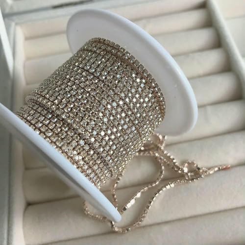 SS6 2 mm Strass-Kettenkette, klares Roségold, blaue Mode-Dekoration, dichter und geschlossener Kleidungsstück-DIY-Kristallbesatz-e53 Golden Champagne-SS6 2 mm-9 Yards von QOVBD
