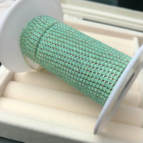 SS6 2 mm Strass-Kettenkette, klares Roségold, blaue Modedekoration, dichter und geschlossener Kristallbesatz für Kleidungsstücke zum Selbermachen, E19 grüner Opal, SS6 2 mm, 4,3 Yards von QOVBD