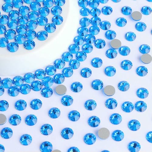 SS6-S30 Hotsale Flatbase Blue Series Glas-Rund-Strasssteine, Nailart, Glitzer-Kristall-Strass zum Basteln, Kleidungszubehör, Capriblau, SS16, 1440 Stück von QOVBD