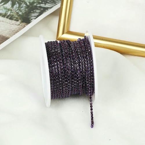 SS6–SS12, 9,1 m, bunt, dichte Strass-Kette, zum Aufnähen auf Glaskristall-Becherkette, Gule auf Strass-Streifen für Heimwerker, Amethyst, SS12, 3,0 mm, 9,1 m pro Rolle von QOVBD