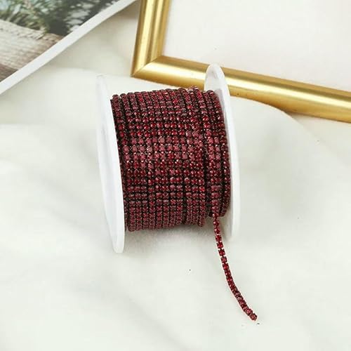 SS6-SS12 10 Yards bunte Strass-Kettenbesatz, dicht, zum Aufnähen auf Glaskristall-Becherkette, Gule auf Strass-Streifen für Heimwerker, Dunkelrot, SS12, 3,0 mm, 5 Yards von QOVBD