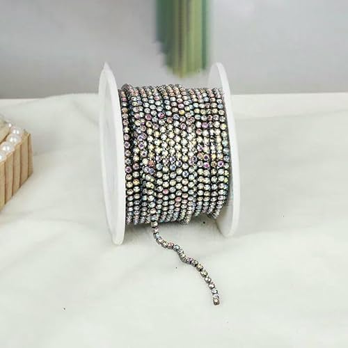 SS6-SS12 10 Yards bunte Strass-Kettenbesatz, dicht, zum Aufnähen auf Glaskristall-Becherkette, Gule auf Strass-Streifen für Heimwerker, GunBlack Crystal AB-SS8-2,5 mm-1 Yard von QOVBD