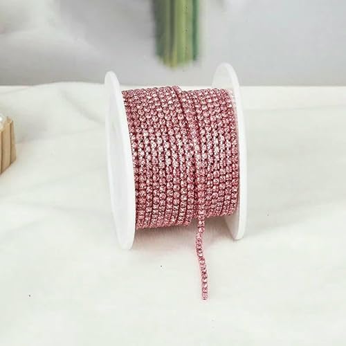SS6-SS12 10 Yards bunte Strass-Kettenbesatz, dicht, zum Aufnähen auf Glaskristall-Becherkette, Gule auf Strass-Streifen für Heimwerker, Pink, SS8, 2,5 mm, 10 Yards pro Rolle von QOVBD