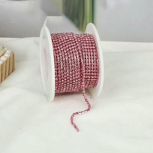 SS6-SS12 10 Yards bunte Strass-Kettenbesatz, dicht, zum Aufnähen auf Glaskristall-Becherkette, Gule auf Strass-Streifen für Heimwerker, Rose, SS12, 3,0 mm, 10 Yards pro Rolle von QOVBD