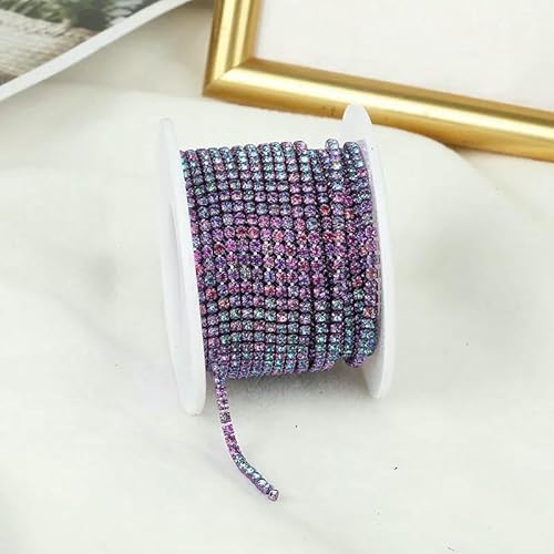 SS6-SS12 10 Yards bunte Strass-Kettenbesatz, dichtes Kettenbesatz zum Aufnähen auf Glaskristall-Becherkette, Gule auf Strass-Streifen für Heimwerker-Lila-Hell-SS12-3,0 mm-5 Yards von QOVBD