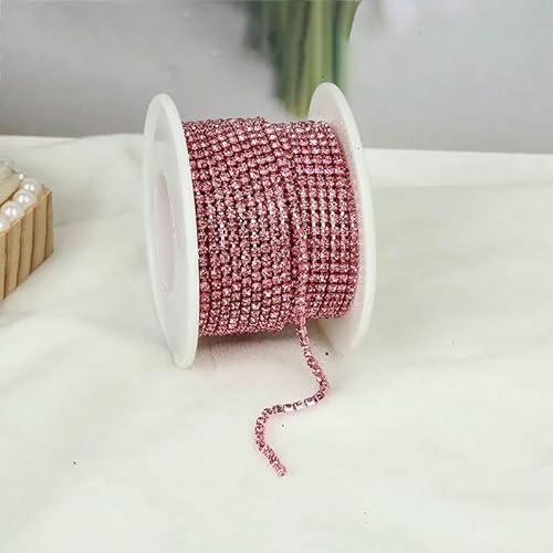 SS6-SS12 9,1 m bunte Strass-Kettenbesatz, dicht, zum Aufnähen auf Glaskristall-Becherkette, Gule auf Strass-Streifen für Heimwerker, Rose, SS6, 2 mm, 9,1 m pro Rolle von QOVBD