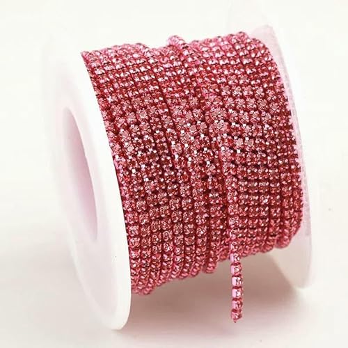 SS6-SS12 Ausgefallene Strasskette, Bekleidung, bunte Klaue mit dichtem Glas-Strass-Becherkettenbesatz für DIY-Zubehör, Rose, SS6 (2 mm), 4,5 m von QOVBD