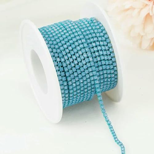 SS6-SS12 Ausgefallene Strasskette, Bekleidung, bunte Kralle mit dichtem Glas-Strass-Becherkettenbesatz für DIY-Zubehör, blauer Opal, SS12 (3,0 mm), 9,1 m von QOVBD