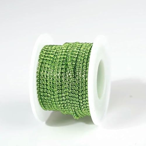 SS6-SS12 Ausgefallene Strasskette, Bekleidung, bunte Kralle mit glasdichtem Strass-Becherkettenbesatz für DIY-Zubehör, Peridot, SS6 (2 mm), 9,1 m von QOVBD