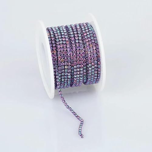 SS6-SS12 Ausgefallene Strasskette, Kleidung, bunte Klaue mit dichtem Glas-Strass-Becherkettenbesatz für DIY-Zubehör, Helllila, SS12 (3,0 mm), 9,1 m von QOVBD