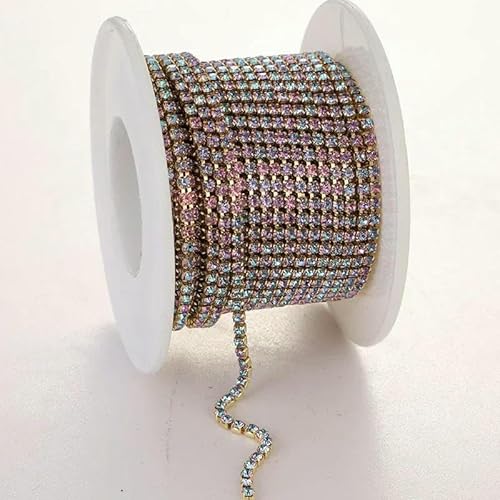 SS6-SS12 Ausgefallene Strasskette, Kleidung, bunte Kralle mit dichtem Glas-Strass-Becherkettenbesatz für DIY-Zubehör, Gold-Lila-Hell, SS12 (3,0 mm), 9,1 m von QOVBD