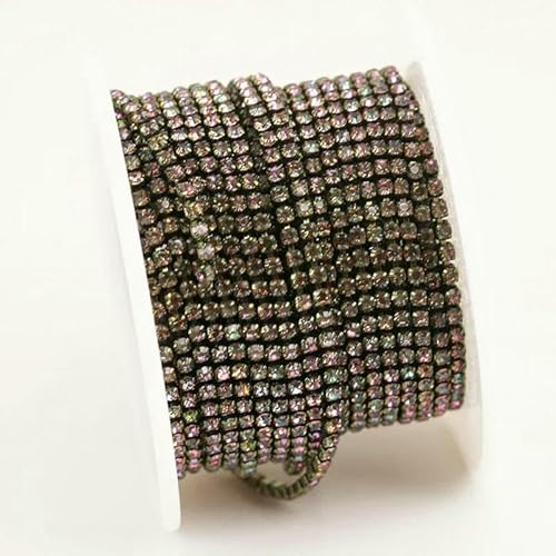 SS6-SS12 Ausgefallene Strasskette, Kleidung, bunte Kralle mit glasdichtem Strass-Becherkettenbesatz für DIY-Zubehör, Regenbogen, SS12 (3,0 mm), 9,1 m von QOVBD