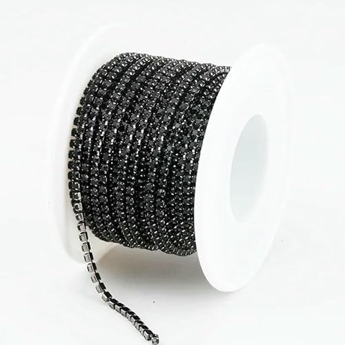 SS6-SS12 Ausgefallene Strasskette für Bekleidung, bunte Klaue mit dichtem Glas-Strass-Becherkettenbesatz für DIY-Zubehör, Gun-Schwarz, SS8 (2,5 mm), 9,1 m von QOVBD