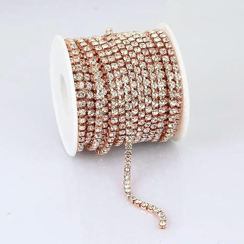 SS6-SS18 Kristall-Strass-Cup-Kette zum Aufnähen auf Glas-Strass-Besatzkette, zum Aufkleben auf bunte Cup-Kette für Heimwerker-Roségold-Kristall-SS18-4,4,0 mm-5-Yards-Packung von QOVBD