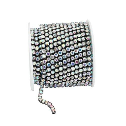 SS6-SS18 Kristall-Strass-Cup-Kette zum Aufnähen auf Glas-Strass-Besatzkette zum Aufkleben auf bunte Cup-Kette für DIY-Bastelpistole, schwarzer Kristall AB-SS16, 4,0 mm, 9,4 m Rolle von QOVBD