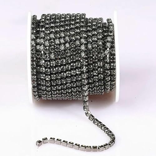 SS6-SS18 Kristall-Strass-Cup-Kette zum Aufnähen auf Glas-Strass-Besatzkette zum Aufkleben auf bunte Cup-Kette für Heimwerker-Bastelarbeiten-GunBlackBlackDiamond-SS8-2,5 mm-5 Yards-Packung von QOVBD