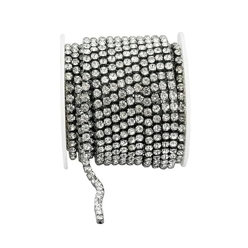 SS6-SS18 Kristall-Strass-Cup-Kette zum Aufnähen auf Glas-Strassbesatz, zum Aufkleben auf bunte Cup-Kette für Heimwerker-Bastelarbeiten, schwarzer Kristall, SS6, 2 mm, 1 Yard-Packung von QOVBD