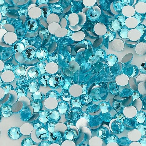 SS6-SS20 1440 Stück Top-Glaskristall-Strasssteine ohne Hotfix, flache Rückseite, Glitzersteine, Nagelkunst-Dekorationen, DIY-Zubehör, Aquamarin, SS16 (3,8–4,0 mm), 1 von QOVBD