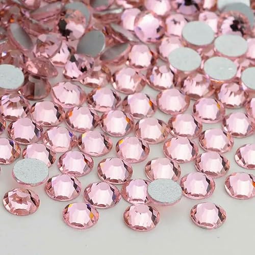 SS6-SS20 1440 Stück Top-Glaskristall-Strasssteine ohne Hotfix, flache Rückseite, Glitzersteine, Nagelkunst-Dekorationen, DIY-Zubehör, Hellrosa, SS10 (2,7–2,9 mm), 14 von QOVBD