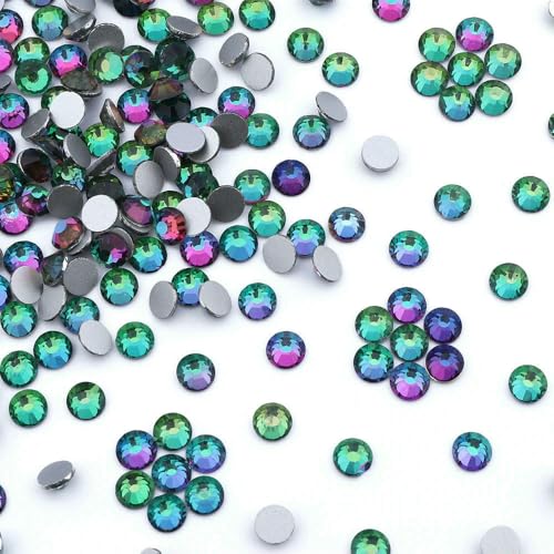SS6-SS20 1440 Stück Top-Glaskristall-Strasssteine ohne Hotfix, flache Rückseite, Glitzersteine, Nagelkunst-Dekorationen, DIY-Zubehör – Grüner Vulkan – SS20 (4,6–4,8 mm) – 1440 Stück von QOVBD