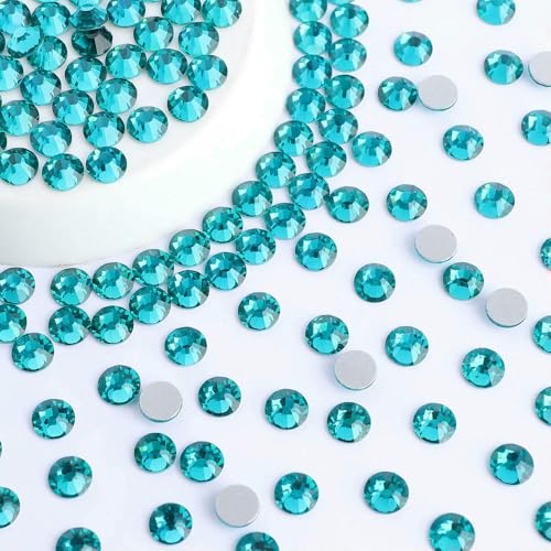 SS6-SS20 Glitzerglas, runde Strasssteine, verschiedene Größen, Nagelkunst, flache Basis, Kristall, keine Hotfix-Edelsteine für Kleidungszubehör, blauer Zirkon, SS16, von QOVBD